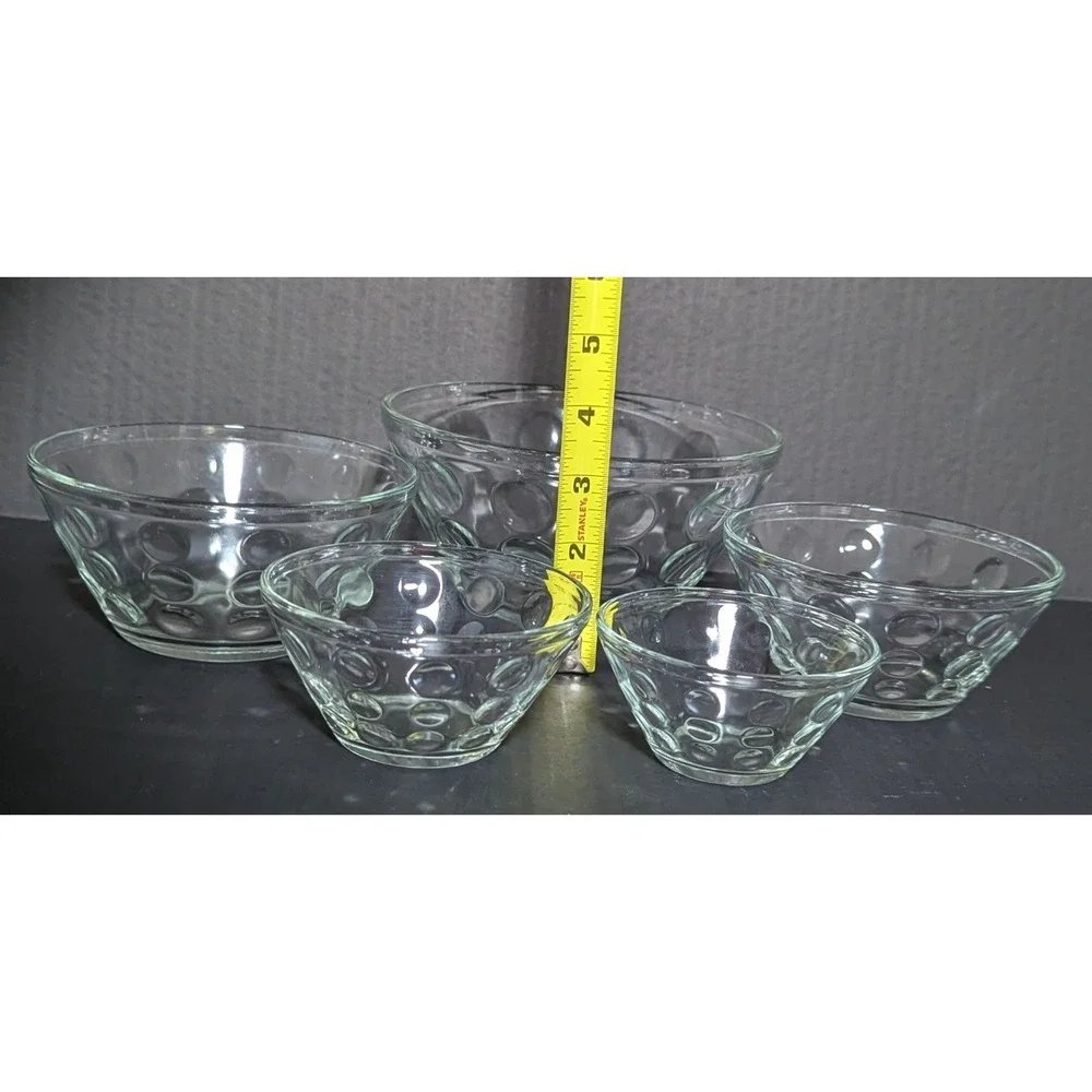Vintage Hazel Atlas Raised Dot Nested Mixing Bowls Clear Set of‎ Five